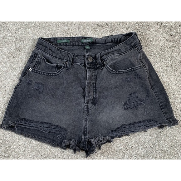 Wild Fable Womens High Rise‎ Light Black Shorts Distressed Raw Hem Button fly 8 - Picture 1 of 9